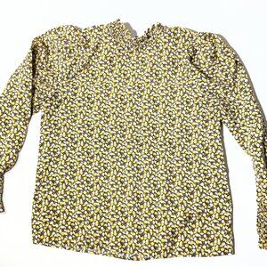 Ann Taylor Factory Womens Yellow & Black Floral Long Sleeve Blouse Size Medium
